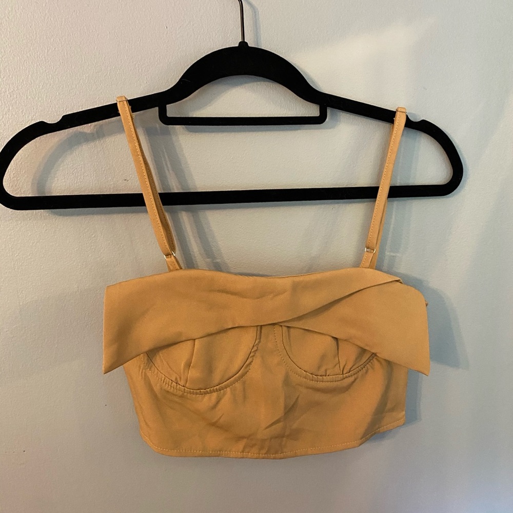 PLT cropped cross over top in beige